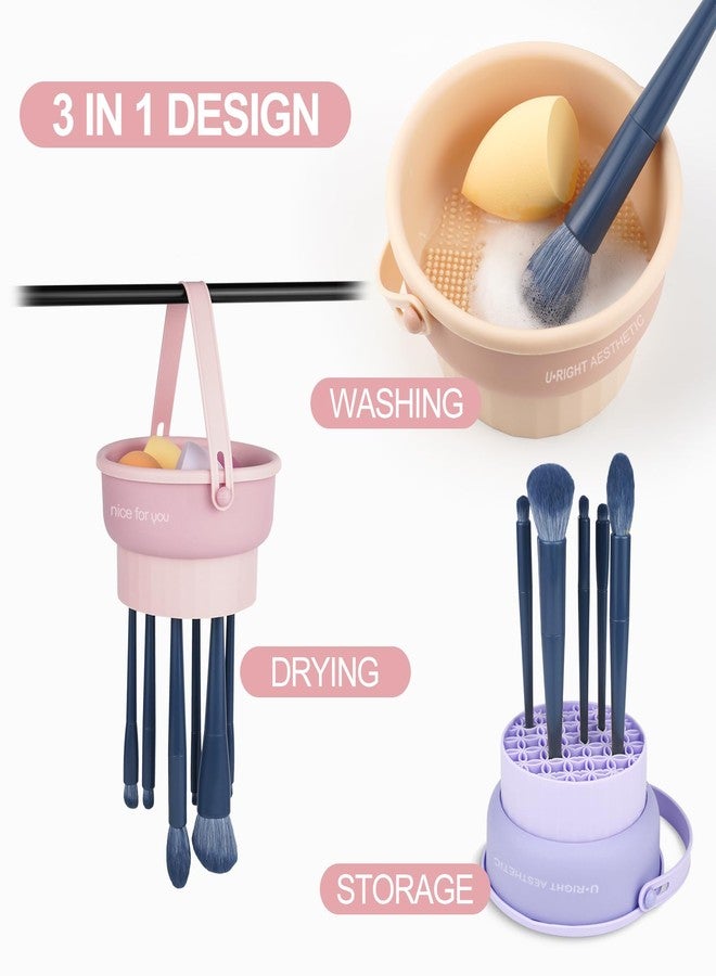 Ranphykx Makeup Brush Cleaner Mat 3 in 1 Silicone Makeup Brush Cleaner Bowl Cosmetic Brushes Cleaning Tool Makeup Cleaner for Brushes (Purple) - Image 4